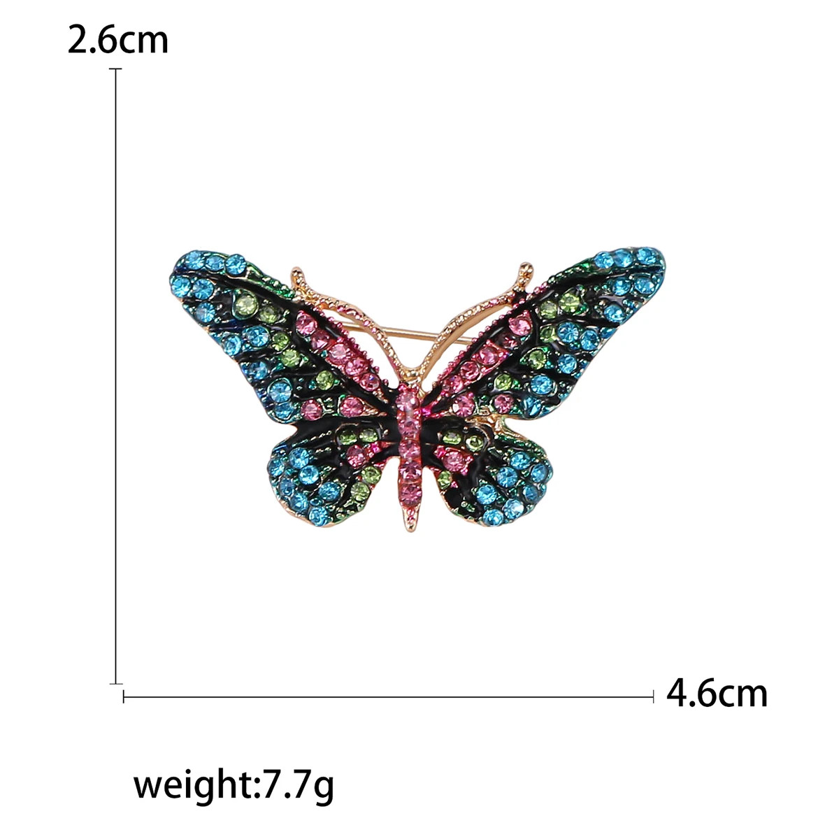 Metal Tone Rhinestone Butterfly Brooch Unisex Insect Wing Brooches Jewelry