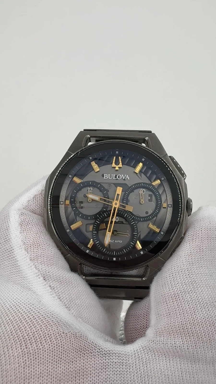 Bulova CURV 98A206 Chronograph Watch Warm Grey IP Sapphire Crystal With Box