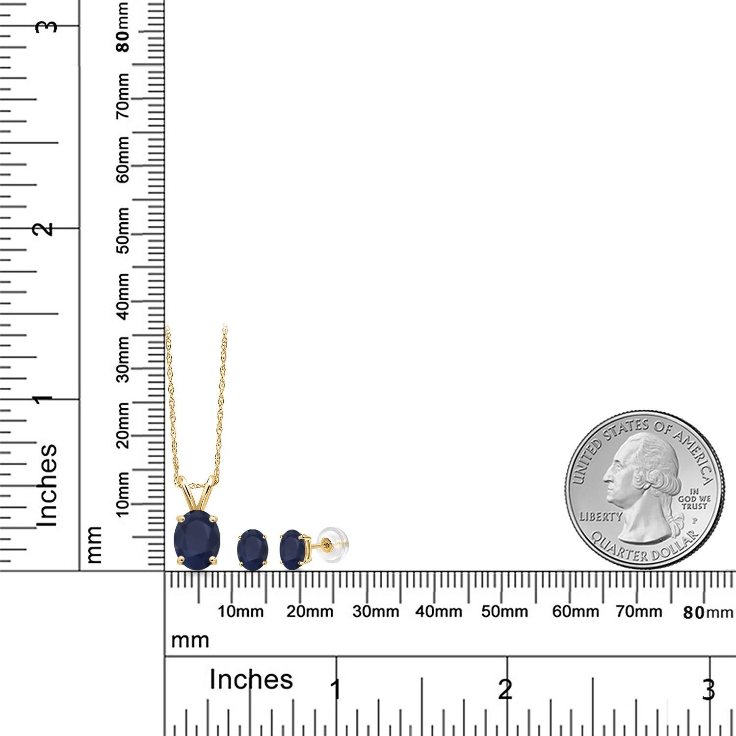 14K Yellow Gold Sapphire Pendant Earrings Jewelry Set For Women | 3.30 Cttw |