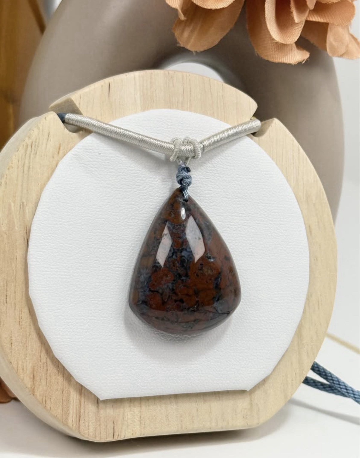 Monet Garden Jasper Red Pendant Necklace 33.2/10.6MM on Adjustable Nylon