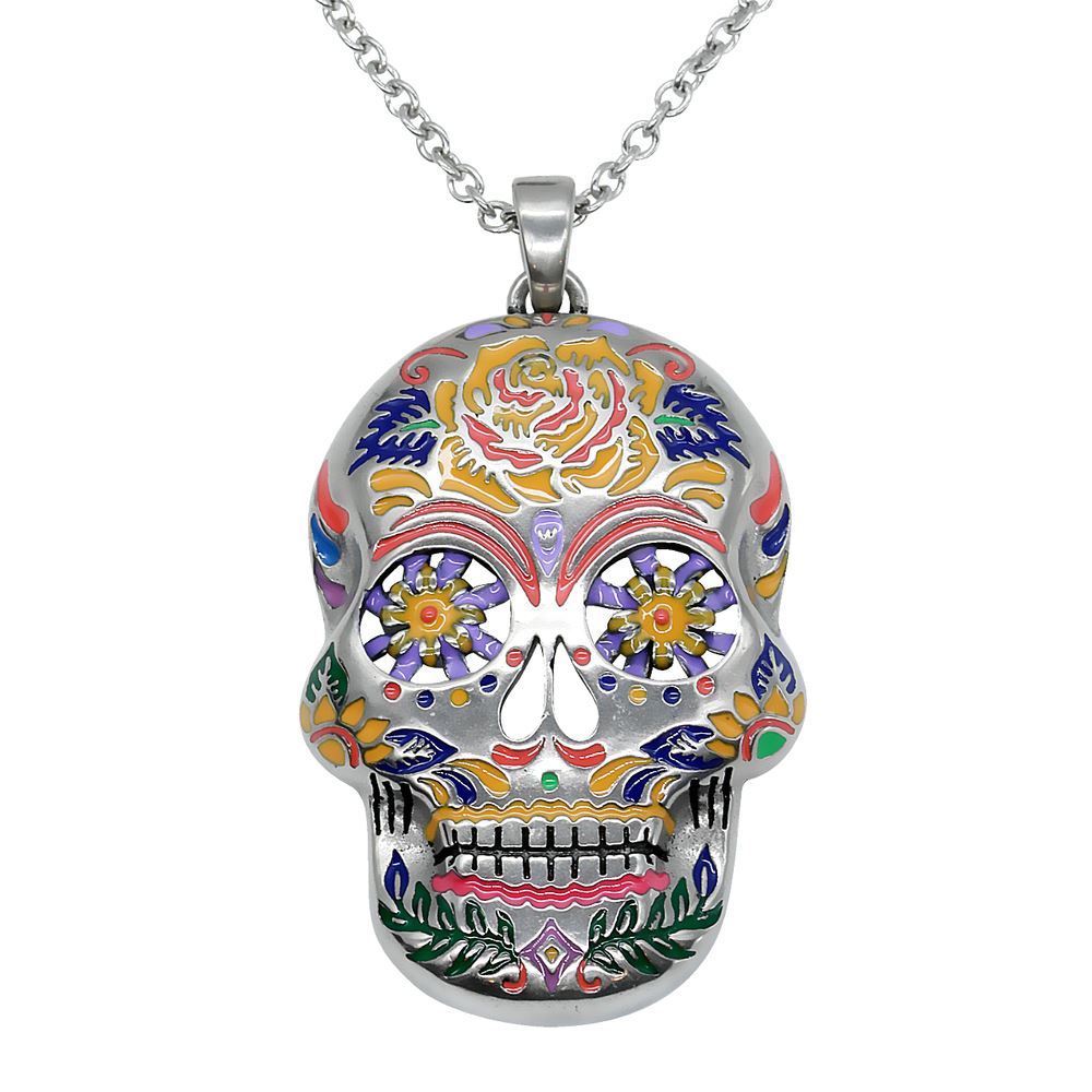 The Floral Sugar Skull Necklace Day of the Dead Pendant Jewelry By Controse