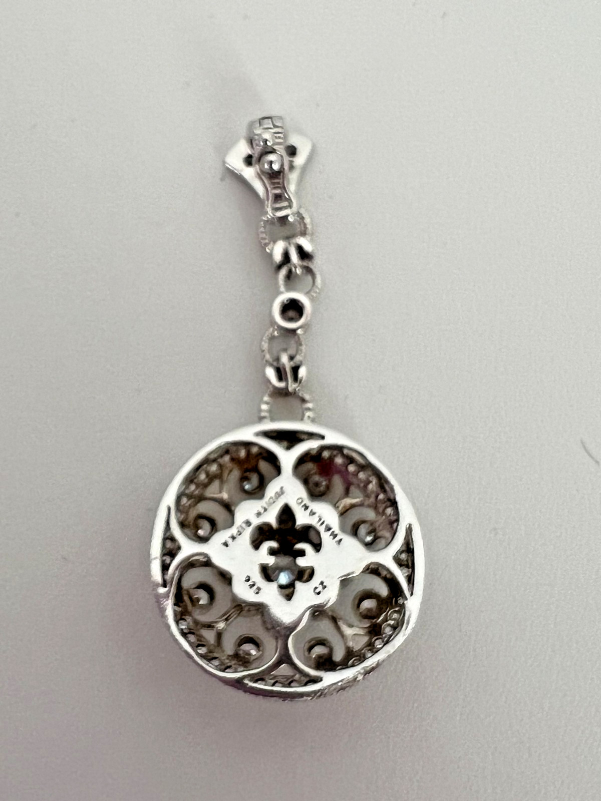Judith Ripka Sterling Silver Diamonique Round Pendant with 36″ Station Necklace