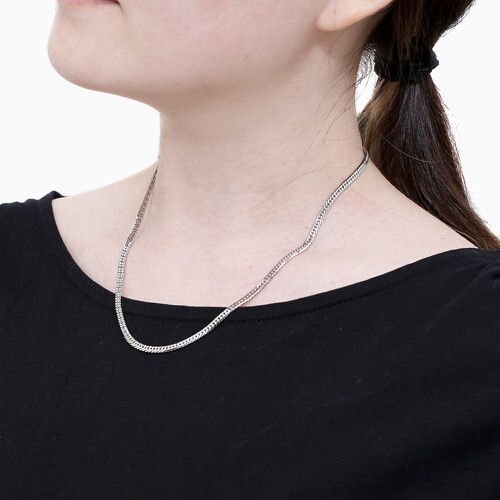Pt850 Solid Platinum 3.3mm 6-Sided Double Curb Chain Necklace 17.75″ MIJapan