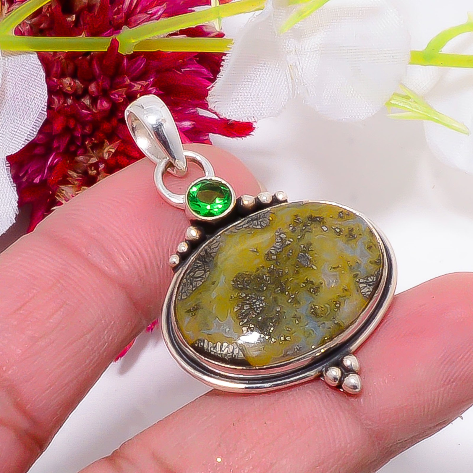 Marcasite – Callahan Mine & Peridot 925 Sterling Silver Pendant 1.72″ sku15