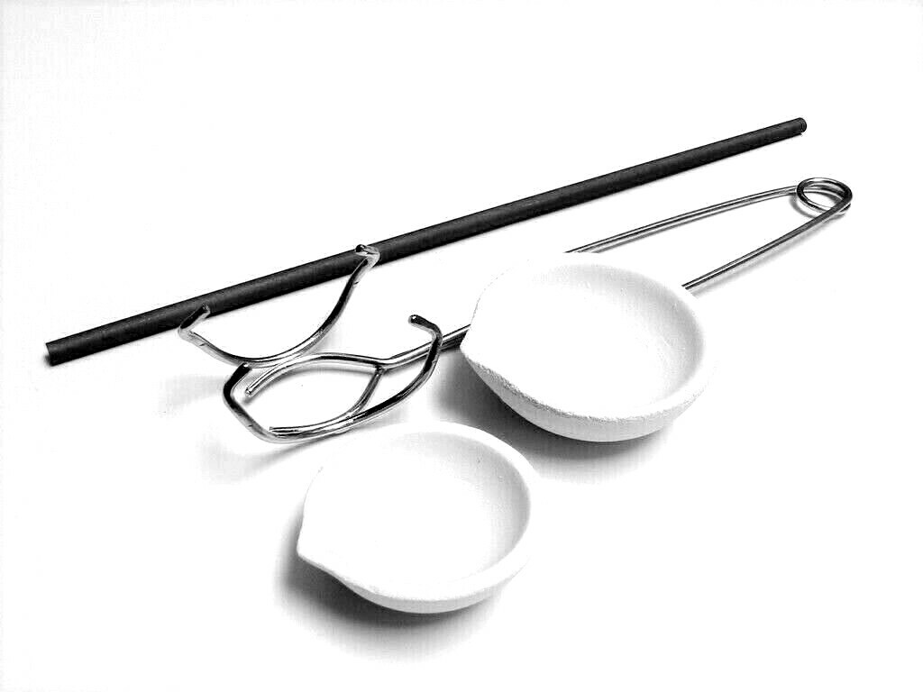 Torch Melting Dish Set 2 Crucibles Whip Handle Tong Carbon Graphite Stirring Rod