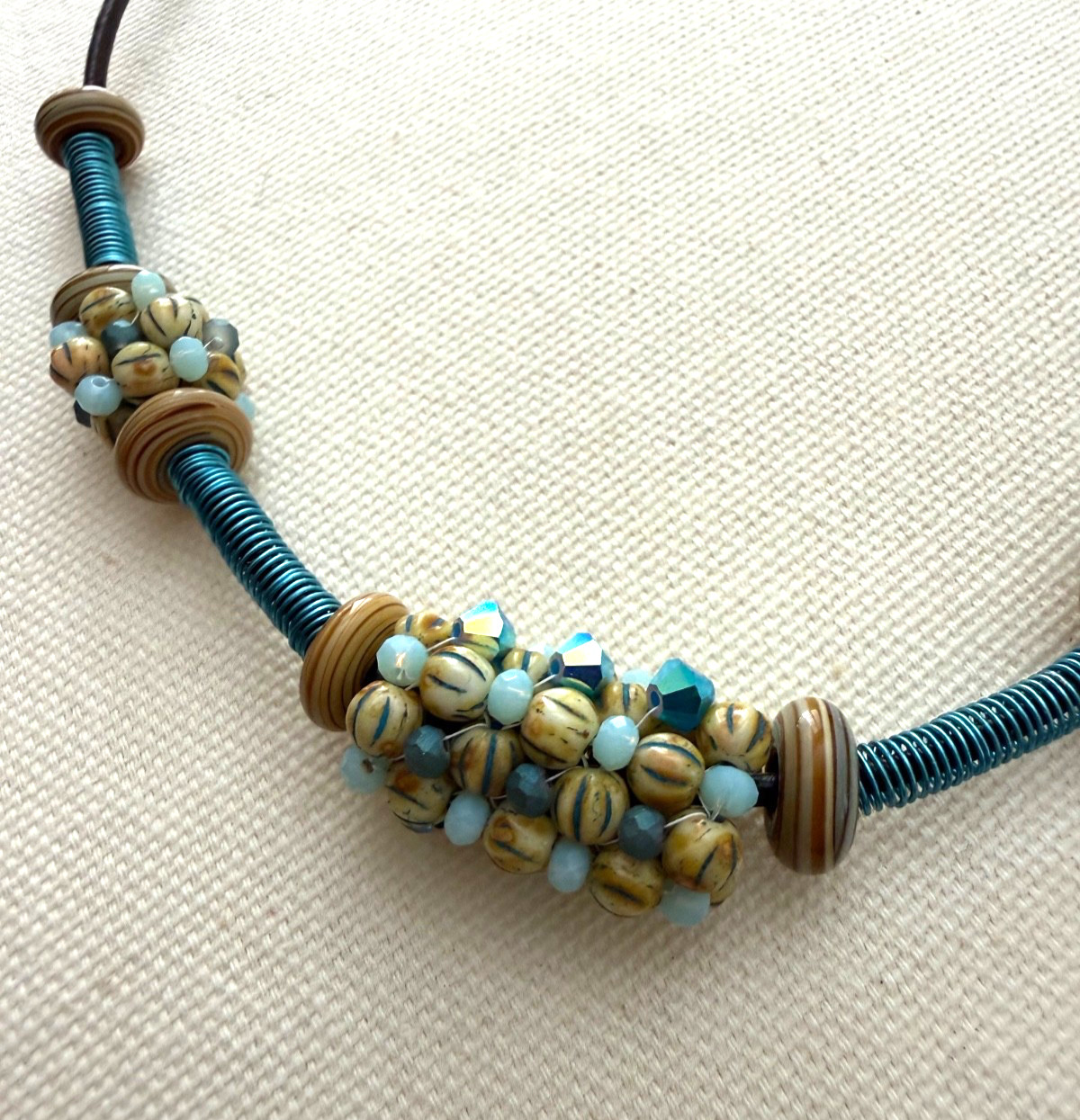 Handmade Crystal Woven Beaded Bead Leather Necklace