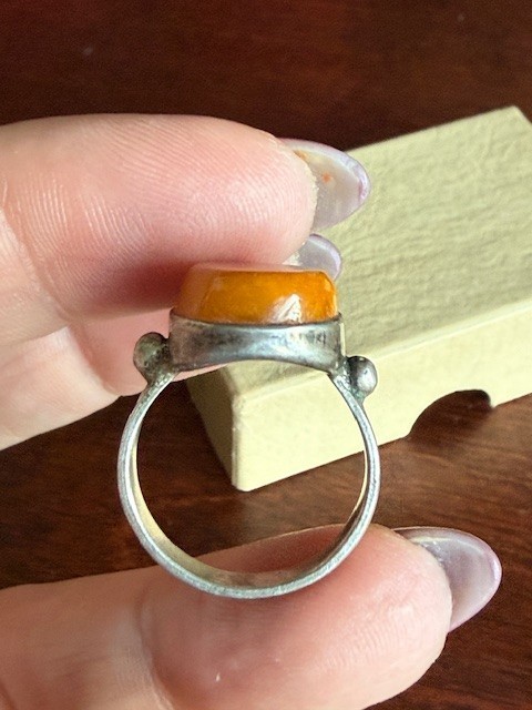 Vintage Sterling Silver 925 Baltic Egg Yolk Oval Amber Cabochon Ring 1960’s sz 7
