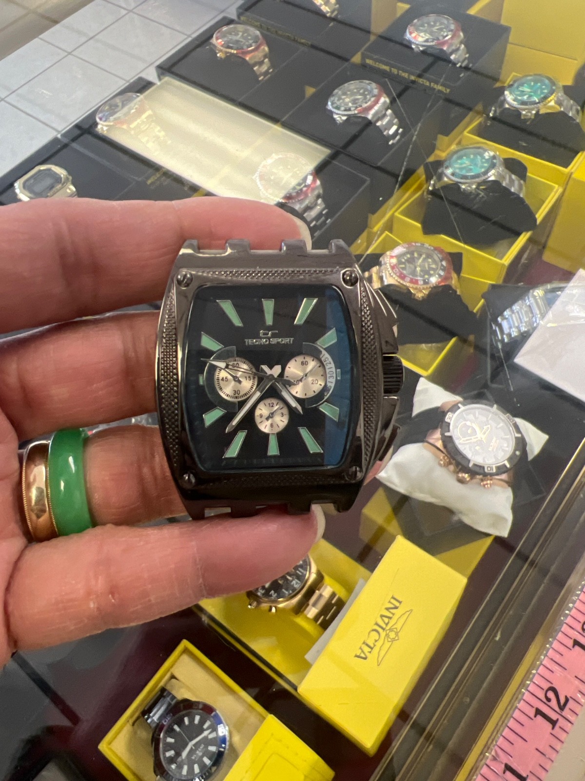 TECNO SPORTS LARGE SQUARE🔥INDEX MARKER BLACK DIAL 😩NO BRACELET!