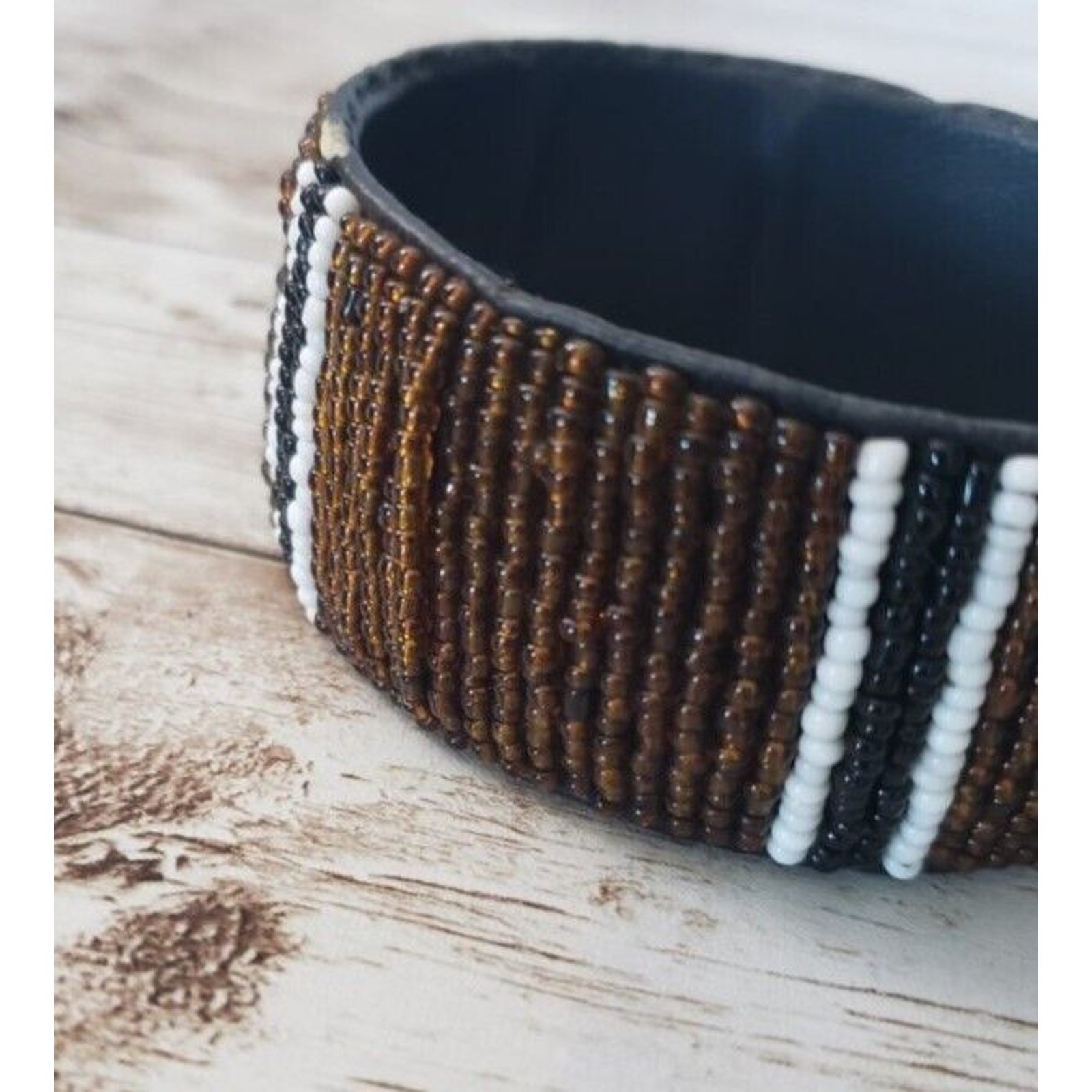 Vintage Bracelet / Bangle Chunky Beaded Bracelet Brown, Black, White