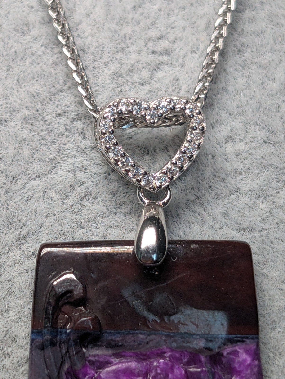 Sugilite Pendant Hand Carved Genuine with Sterling Silver Chain #7