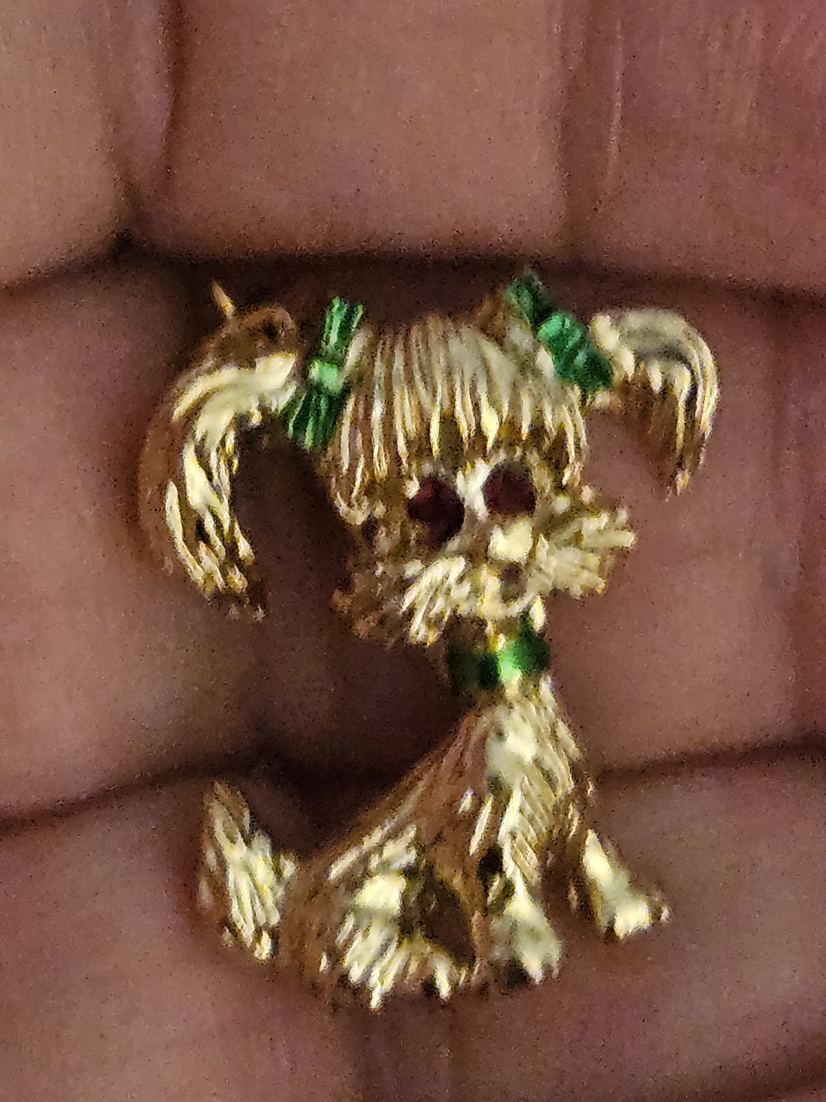 3 Vintage Gerry’s Dog Pins Gold Tone Red Rhinestone Eyes
