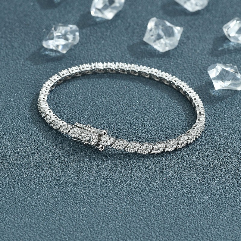 16cm Prismatic Moissanite Tennis Chain S925 Sterling Silver Bracelet Women-Used