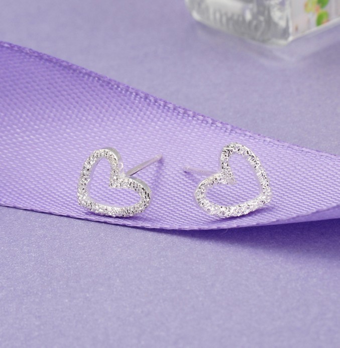 925 Sterling Silver Heart Post Stud Earrings Gift Women Girl PE18