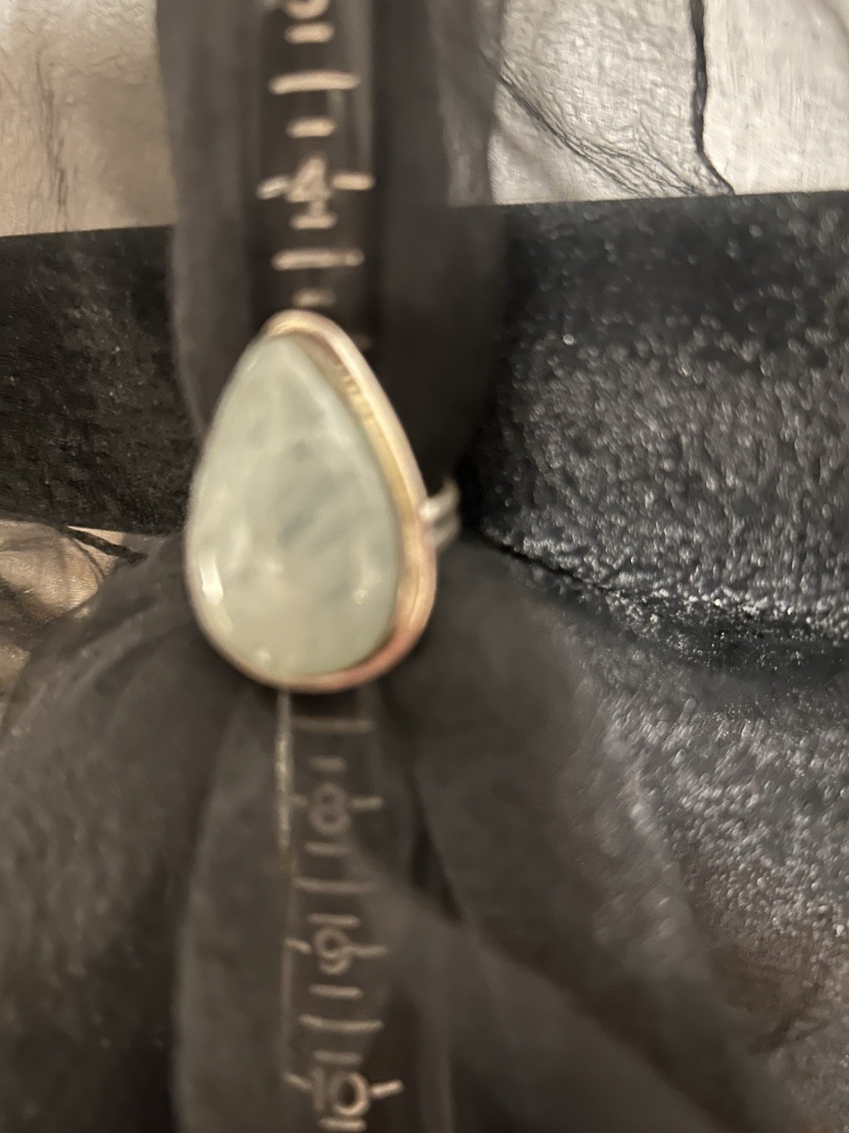 925 Silver Vintage Bezel-Set Green Teardrop Cabochon Stackable Ring Size 7 1/2