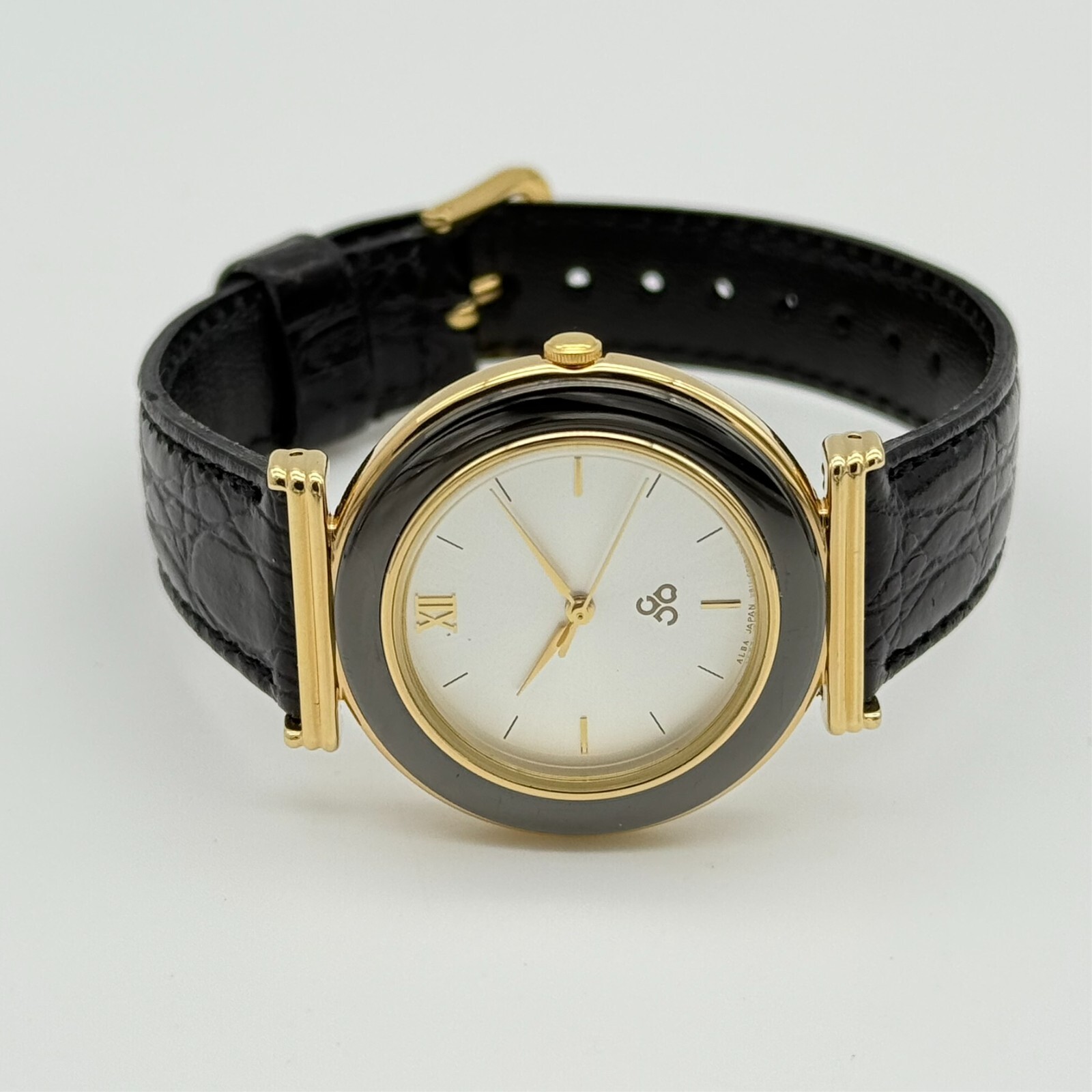 Unworn SEIKO Gold Tone 32mm Dress/Formal Watch, Black Leather, Runs, V811-2170