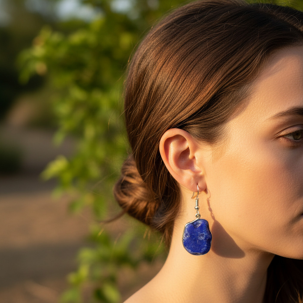 Handmade Lapis Lazuli 31 Carat Dangle Earrings | Handmade Blue Stone Jewelry