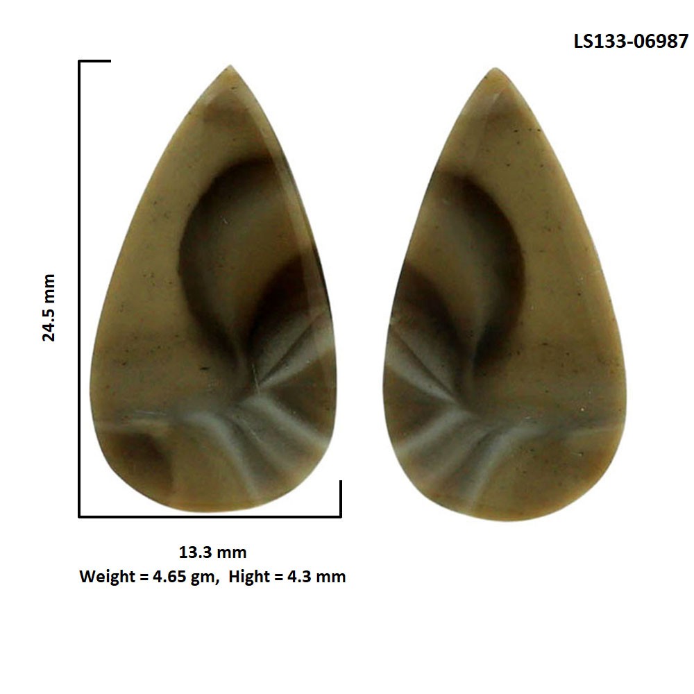Natural Flint Stone Pair 13.3×24.5×4.3 mm Pear Shape Gemstone LS133-06987
