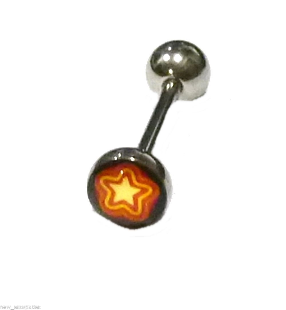 Tongue Ring Logo Stars Orange 14 Gauge 5/8″ Steel Barbell