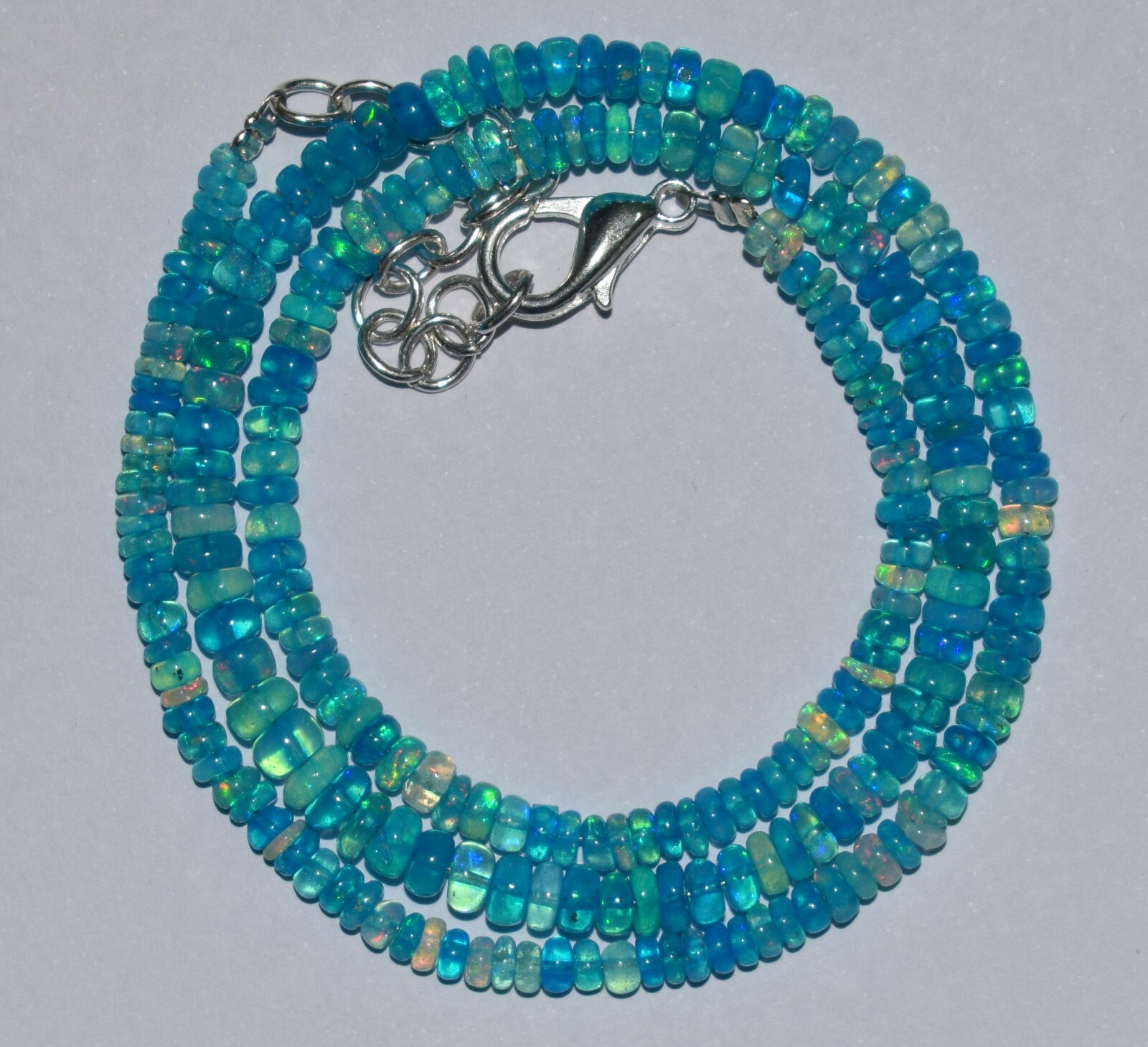 30Crt 16″Natural Ethiopian Blue Opal Welo Fire Opal Gemstone Bead Necklace F0531