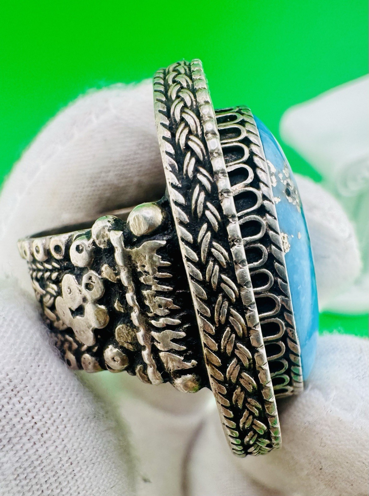Persian Turquoise Ring 925 Starling Silver 7.5 size #1973-18