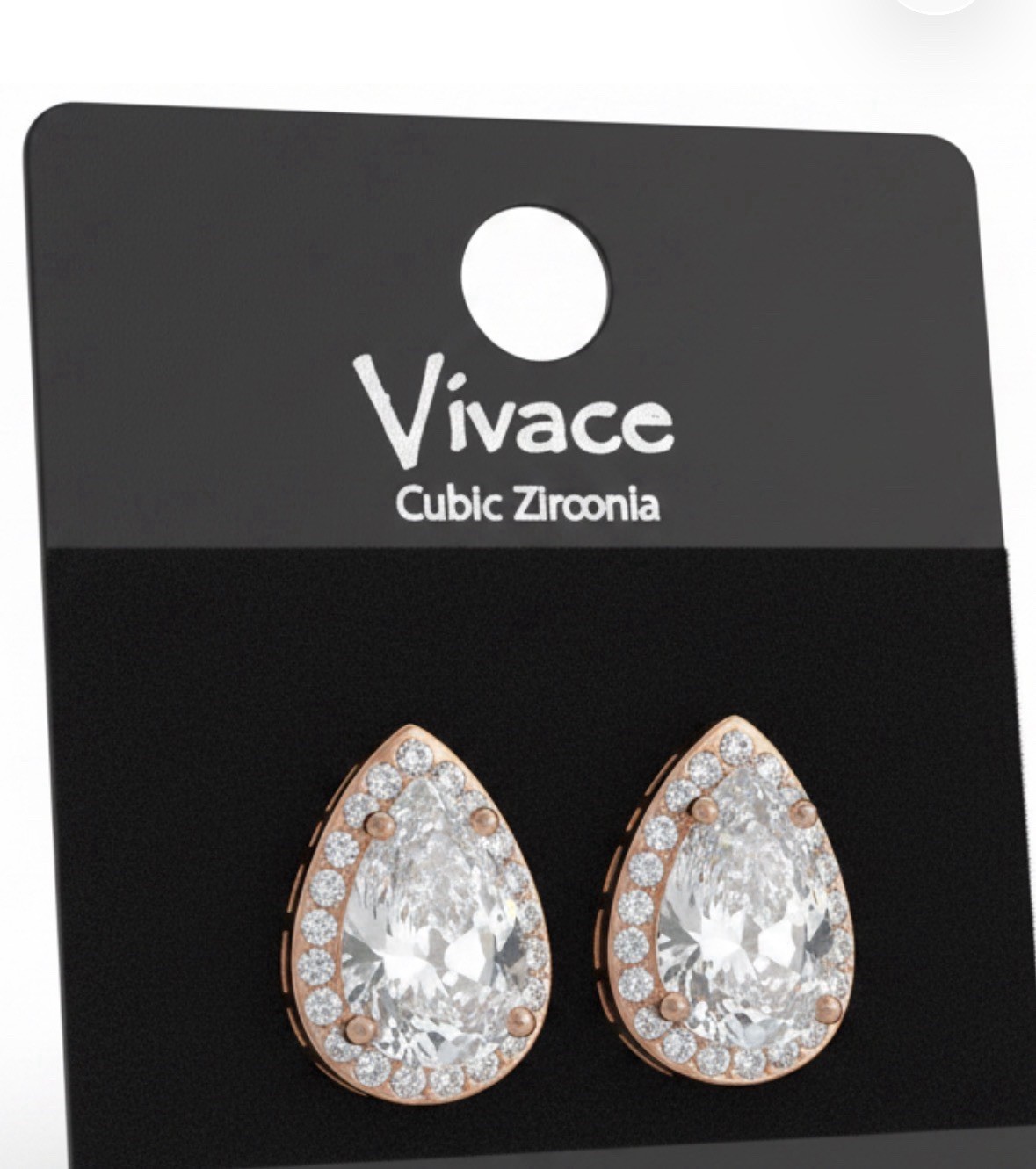 Rose Gold Tone Tear Drop Cubic Zirconia Earrings Stud Hoop 11.9mm