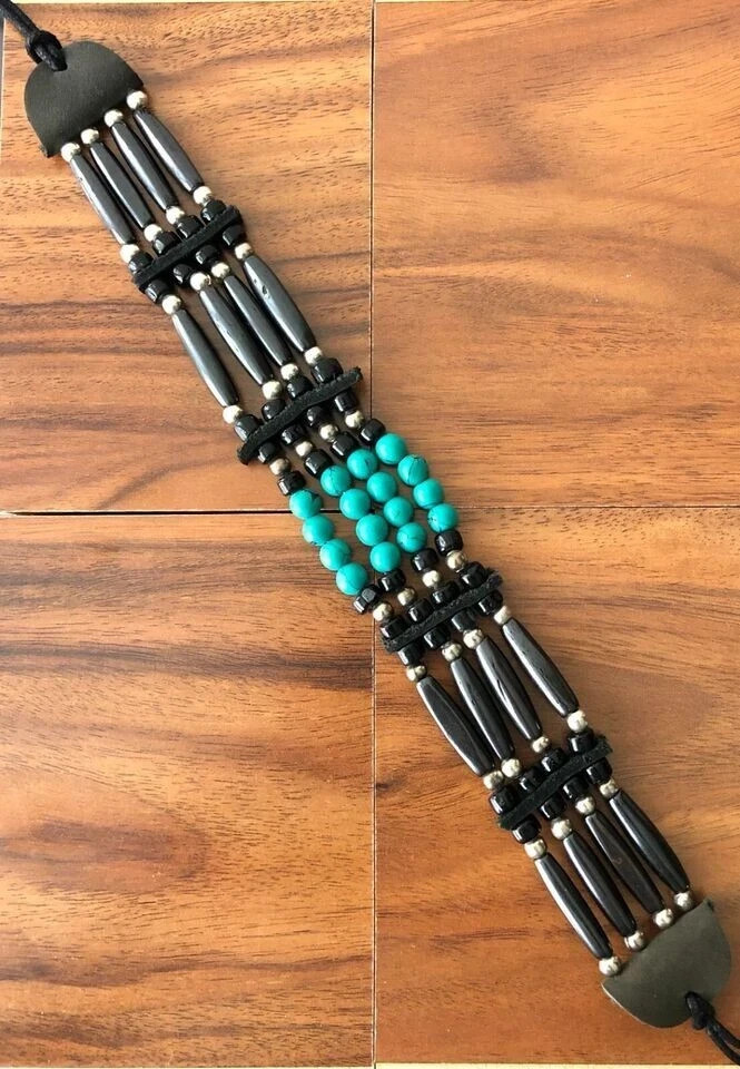 Native American Indian Style Buffalo Bone Choker Bead Brown Turquoise Necklace