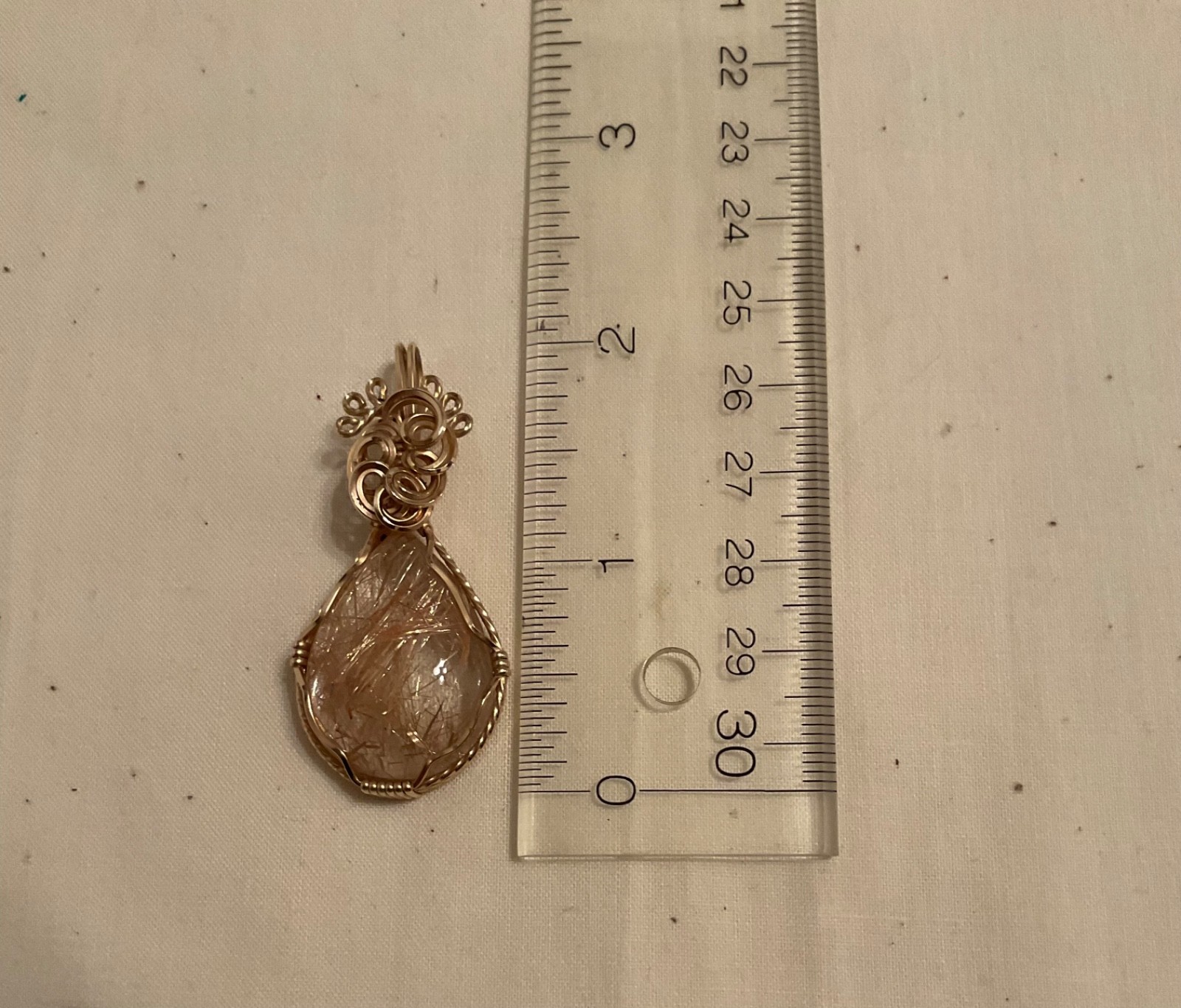 Polished Clear Brown & Tan Stone Wire Wrapped Pendant (NO CHAIN)