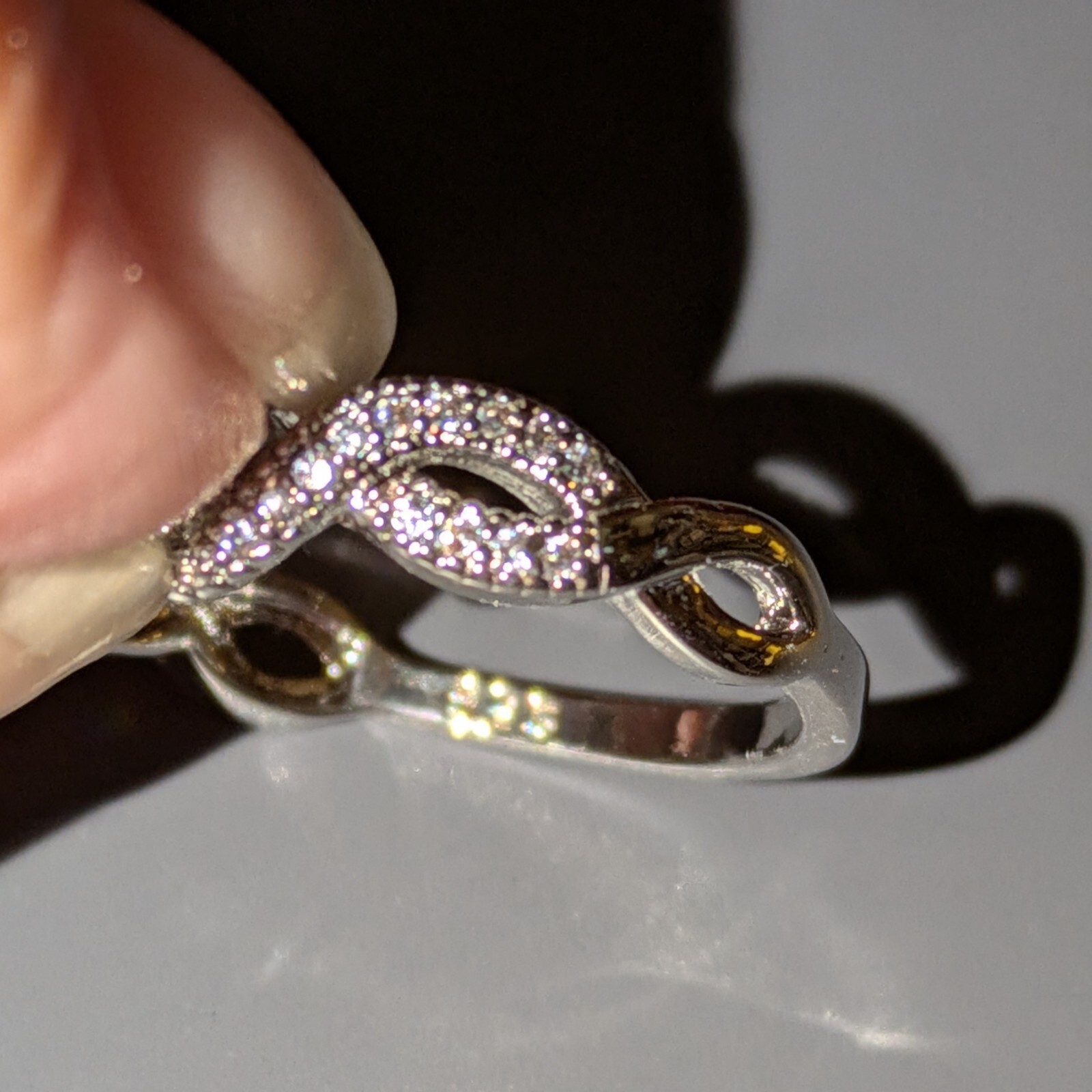 925 Stamped Sterling Silver Plated And Rainbow Zirconia Dinner Ring, Size 9