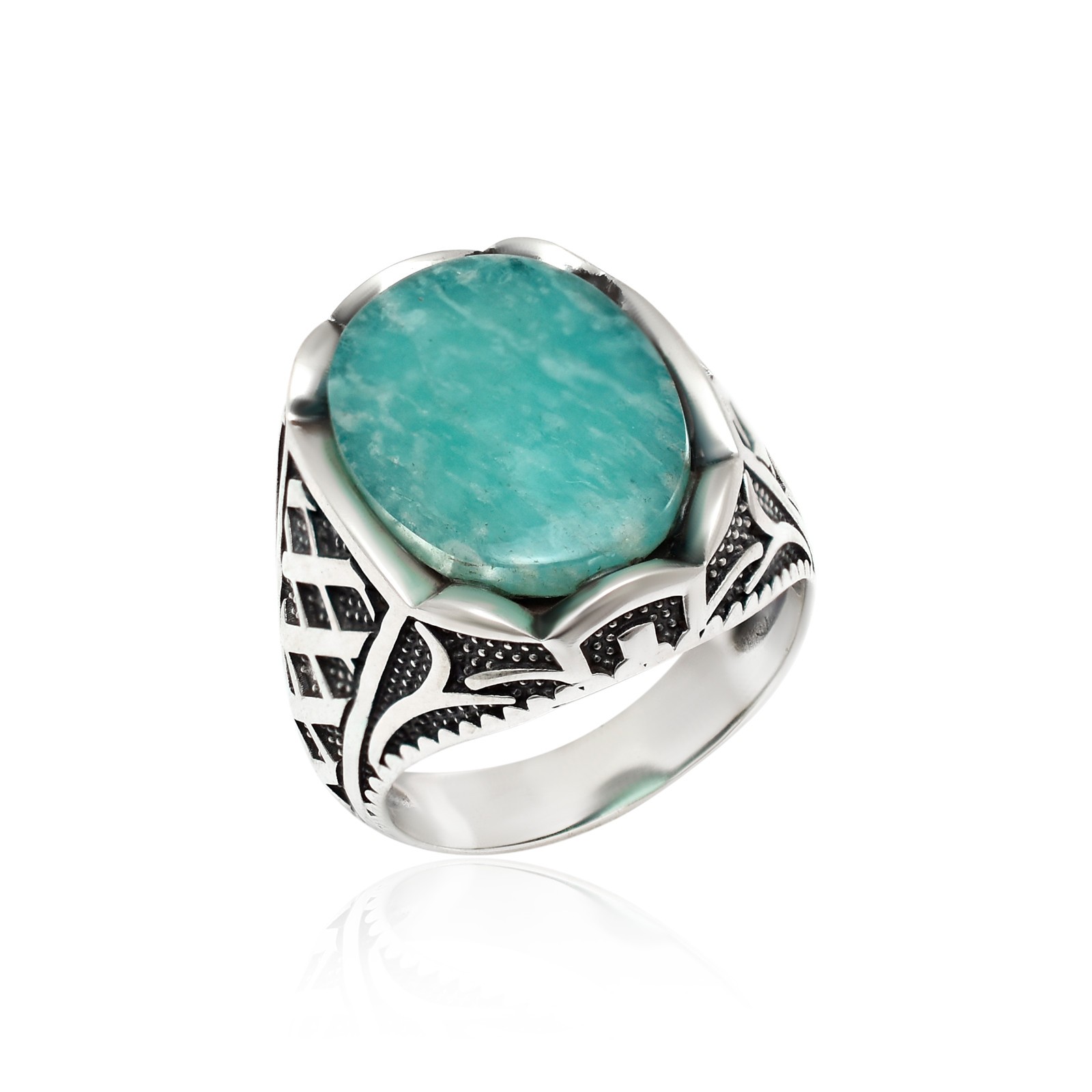 Handmade Gemstone Amazonite-925 Sterling Silver Comfortable Unique Men’s Ring
