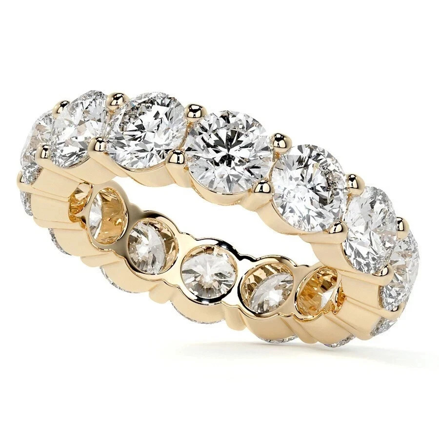 Eternity Band 5 Carat Lab Grown Diamond Round Cut 14k Yellow Gold VVS E F CVD