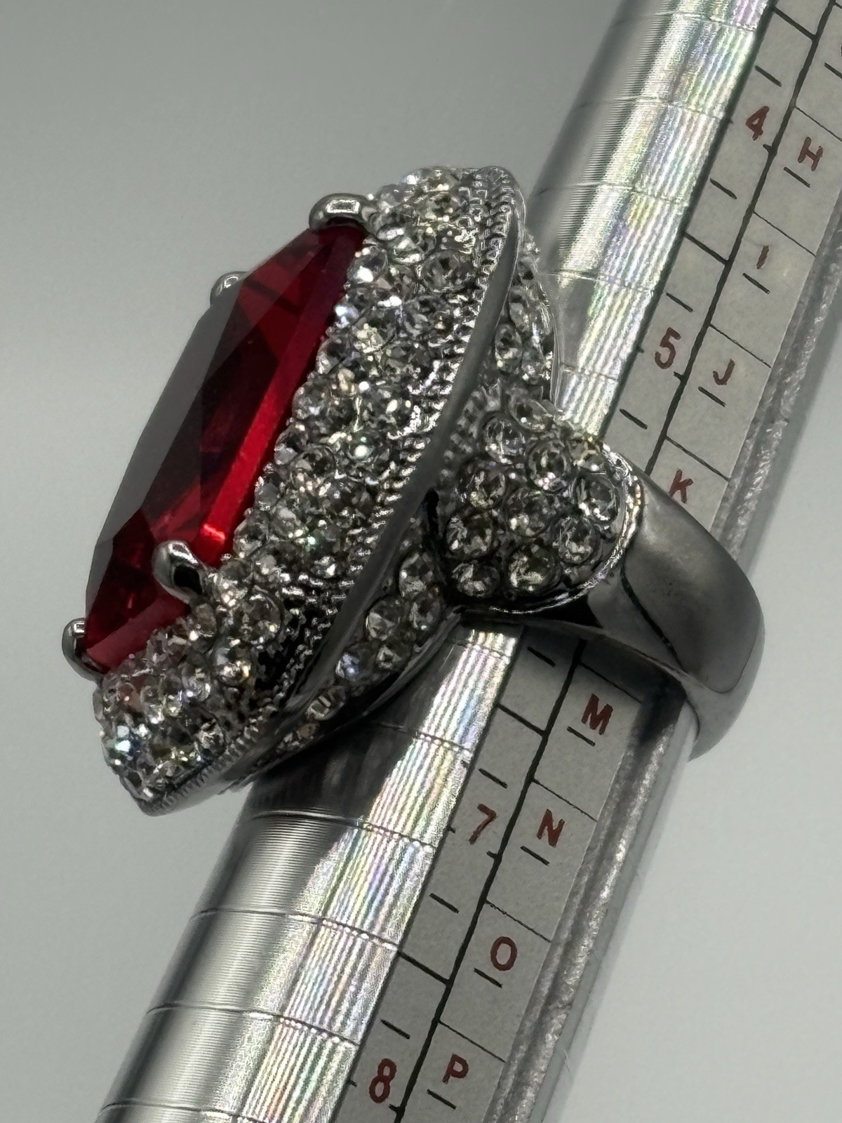 Classic Joan Boyce Ruby Red W/ White CZ Surround Rock Your Ring Size 6 EUC -1169