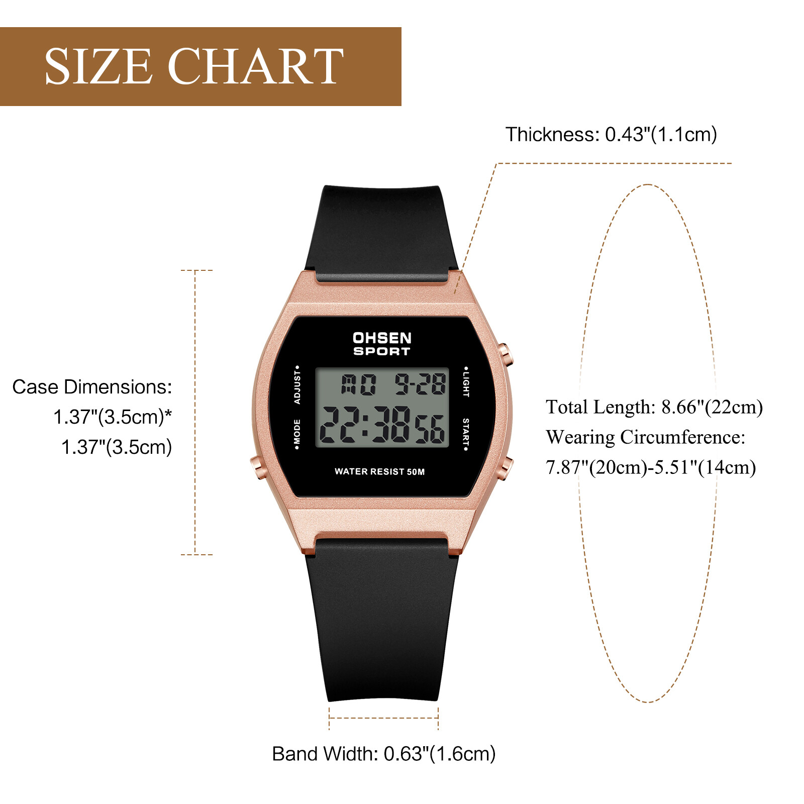 Men Women Waterproof LED Digital Sports Wristwatch Casual Backlight Teens Watch