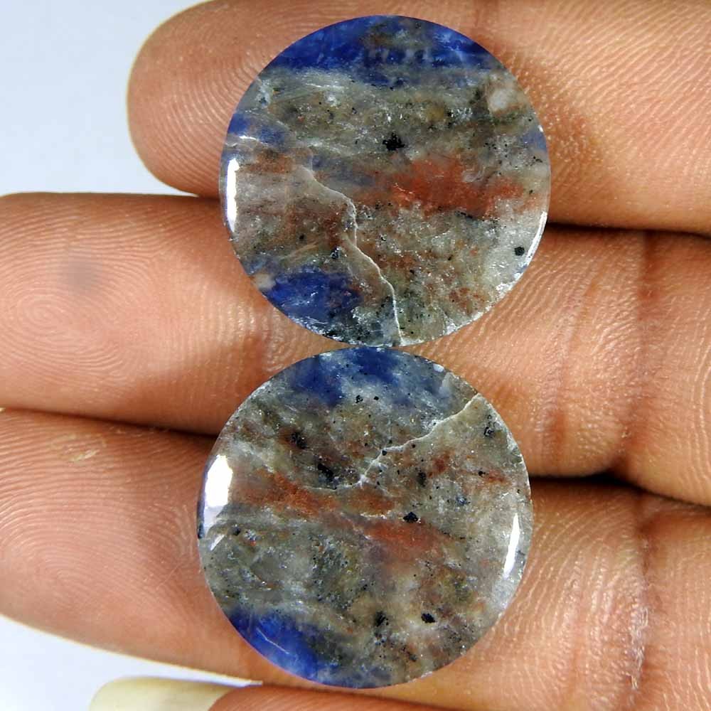 33.85Cts100%Natural Designer Blue Sodolite Pair Round Cabochon Gemstone