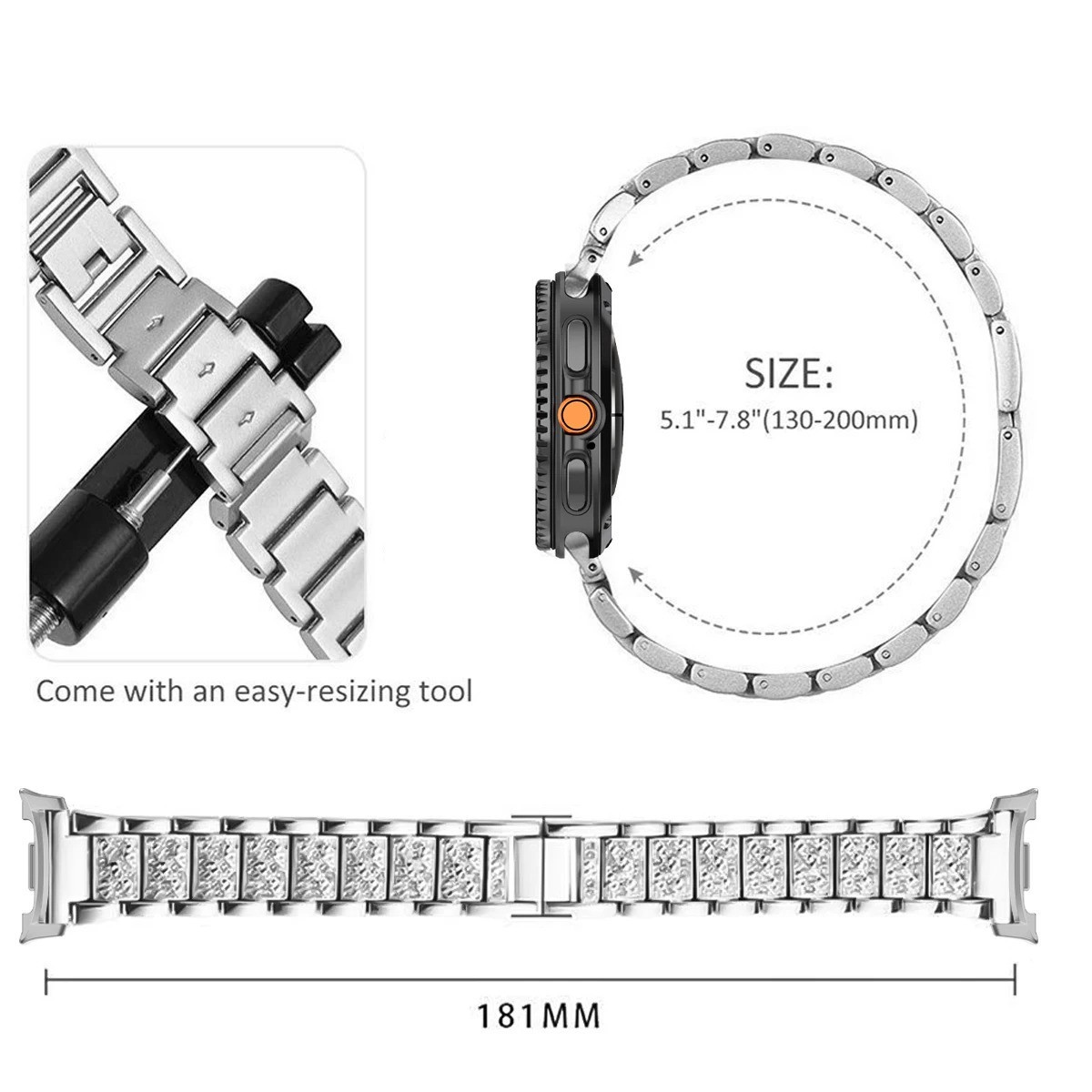 Luxury Diamond Metal Band for Samsung Galaxy Watch 8 40 44mm Classic 46mm Women