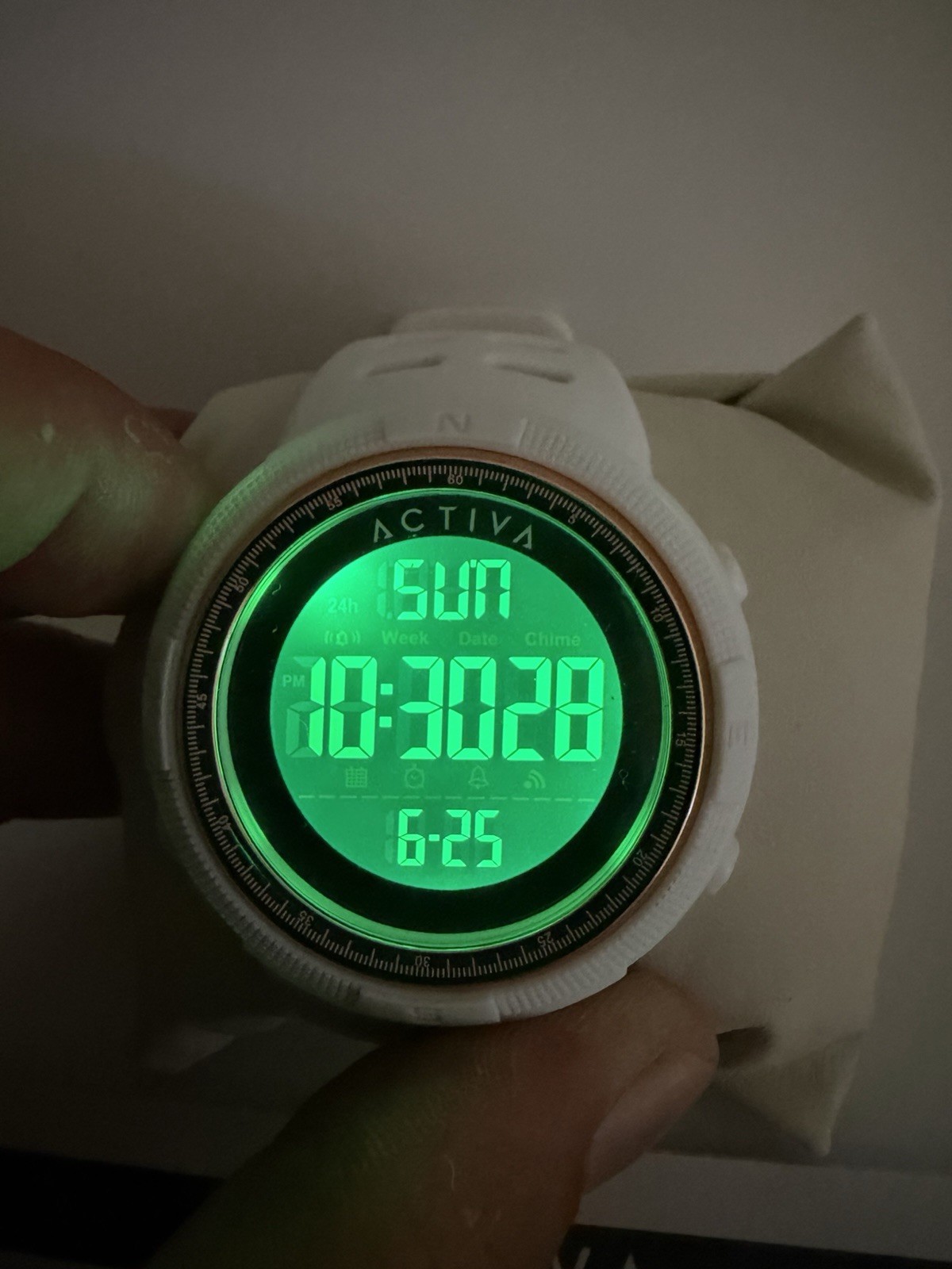 Activa ACW1915 Digital Quartz Sport Watch Backlight White Resin Rose Gold Bezel