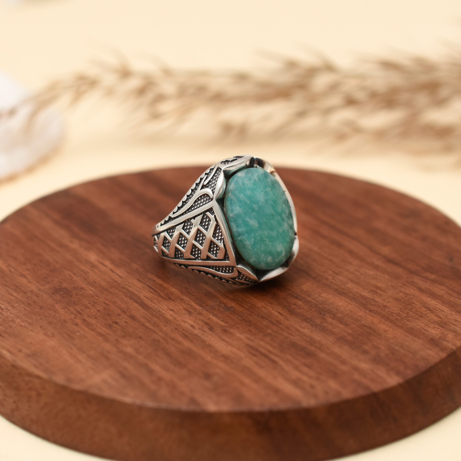 Handmade Gemstone Amazonite-925 Sterling Silver Comfortable Unique Men’s Ring