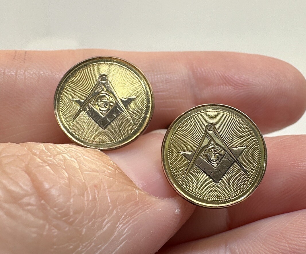 Antique Engraved Gold Filled Mason Masonic Cufflinks Cuff Links – 5.59g