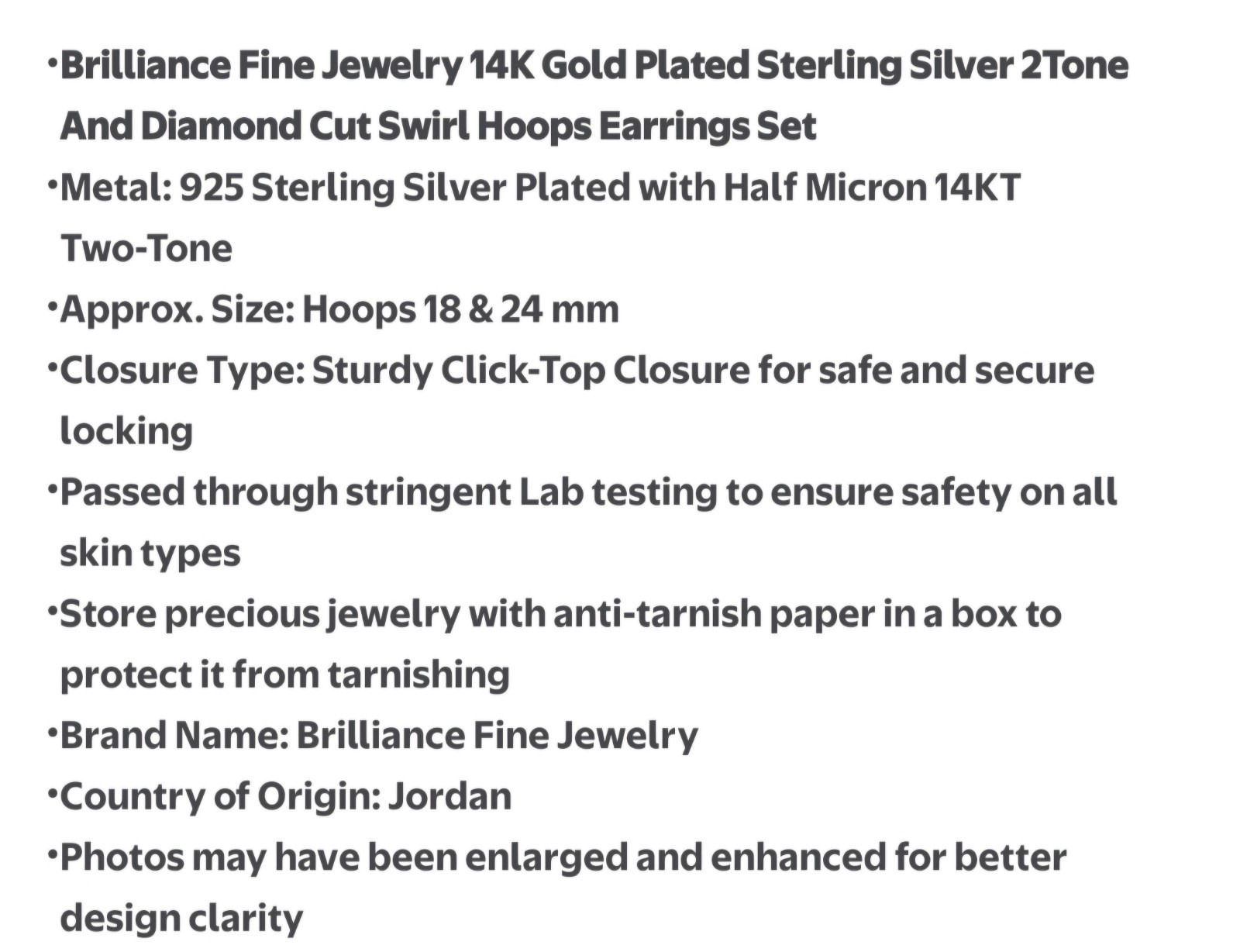 2 Brilliance Fine Jewelry 14K Gold Plated Sterling Silver & Diamond Cut Earrings