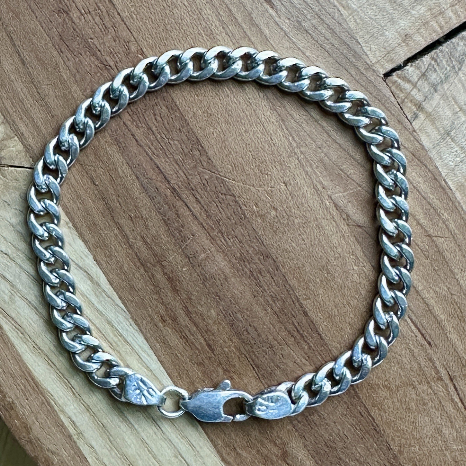 Vintage Cuban Link Chain Bracelet 8.25 Inch Lobster Signed ST 70 Sterling 18.3g