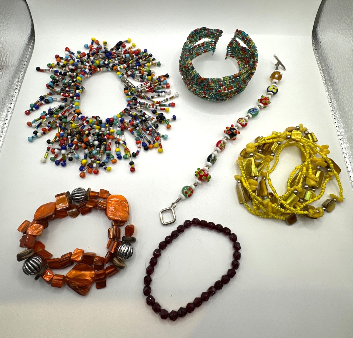 Colorful Beaded Bracelet Lot Mixed Boho Stretch Cuff Glass Bead Set