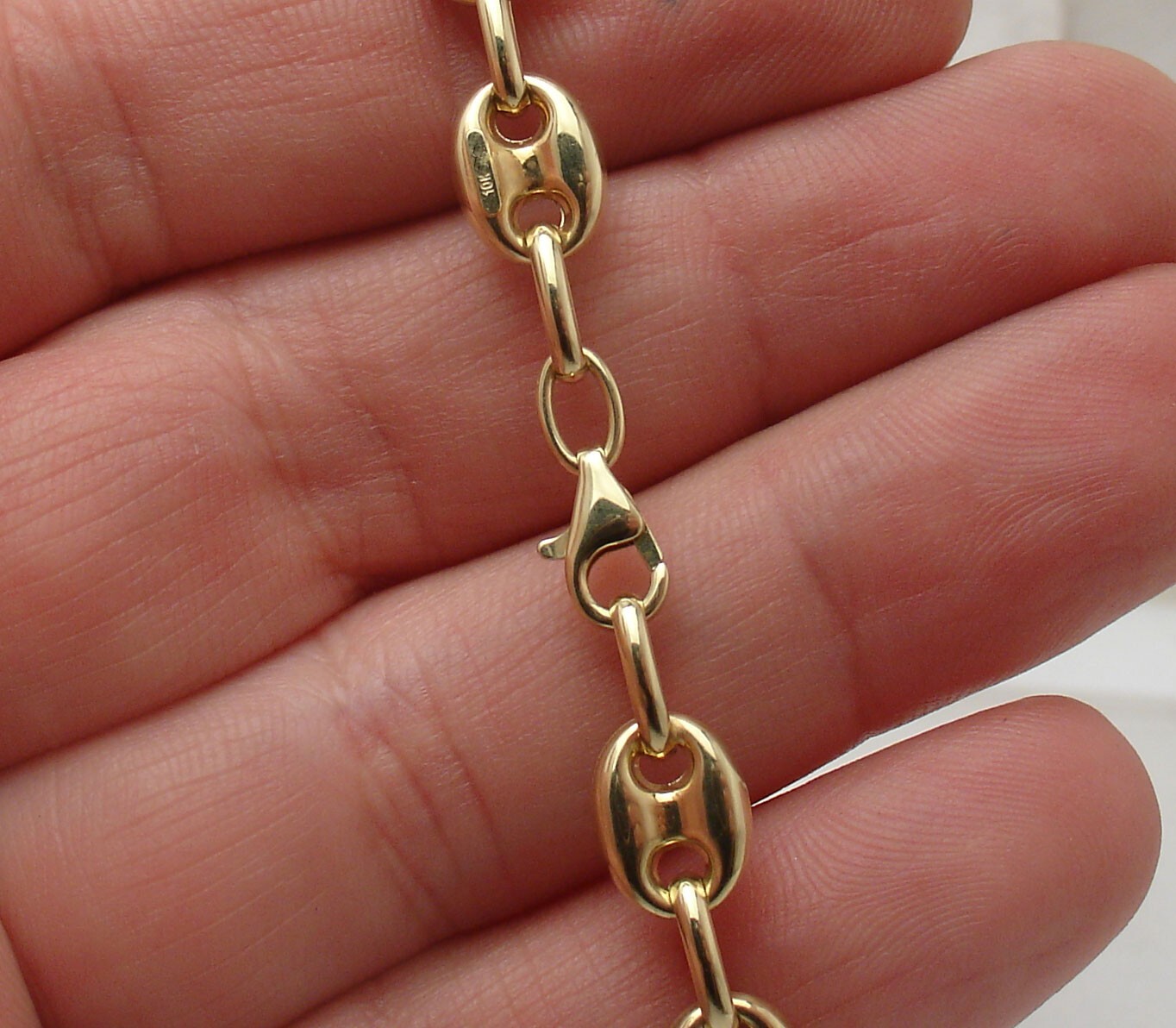 7.6mm Unisex Puffed Mariner Anchor Link Chain Bracelet Real 10K Yellow Gold