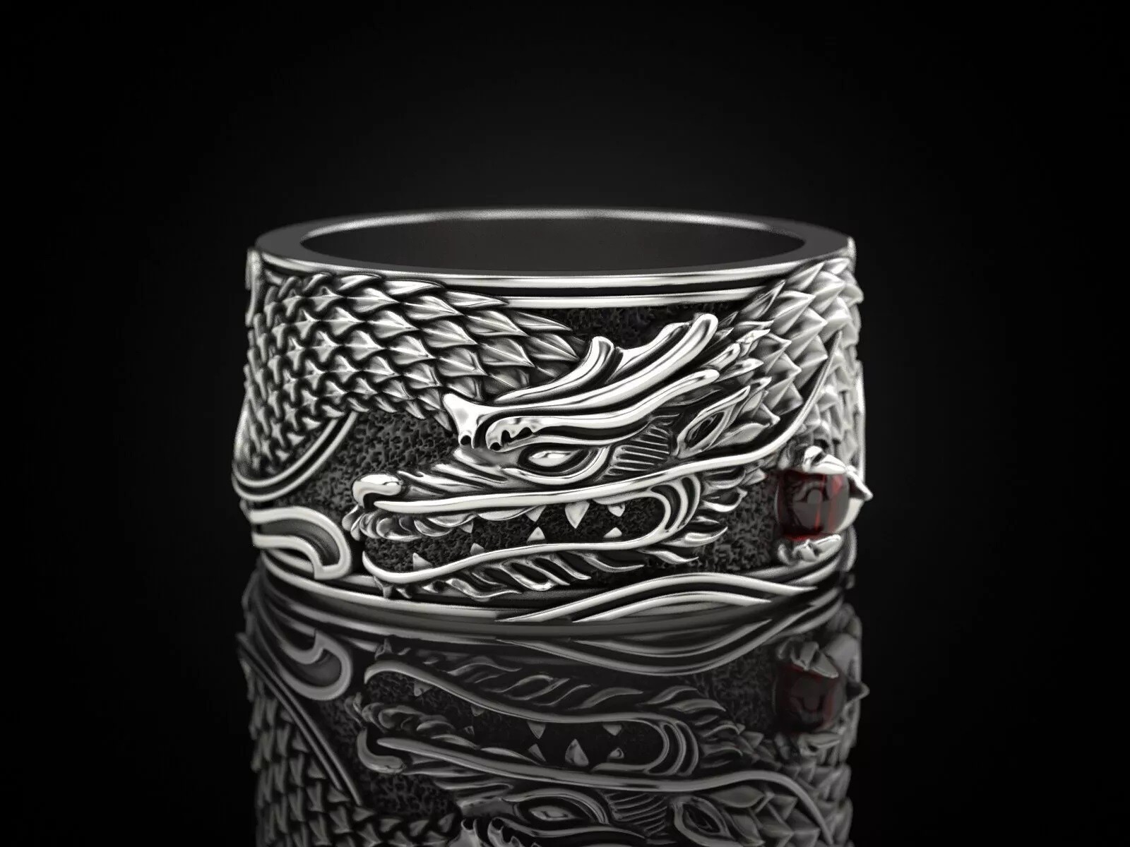 Oxidized Men’s Japanese Dragon Gothic Punk 925 Sterling Silver Statement Rings