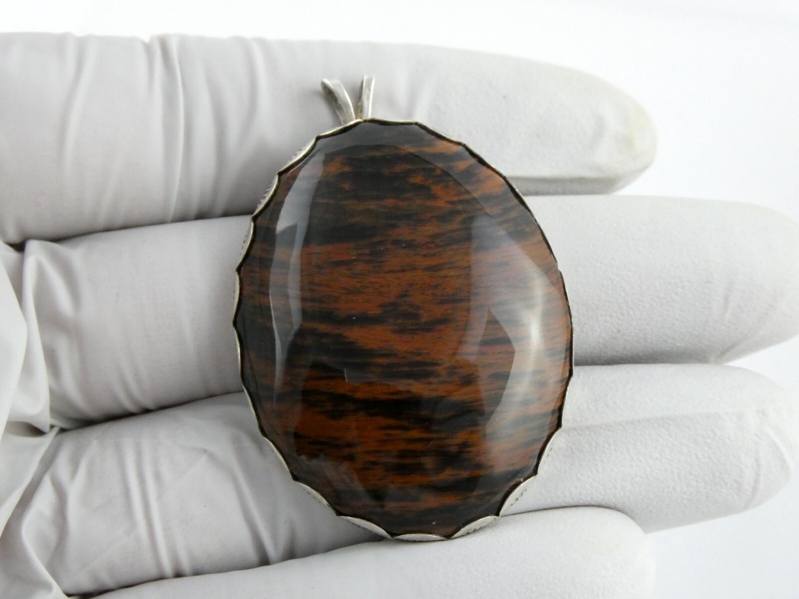Southwestern Sterling Silver Mahogany Obsidian Cabochon Pendant 925 1.75 Inch