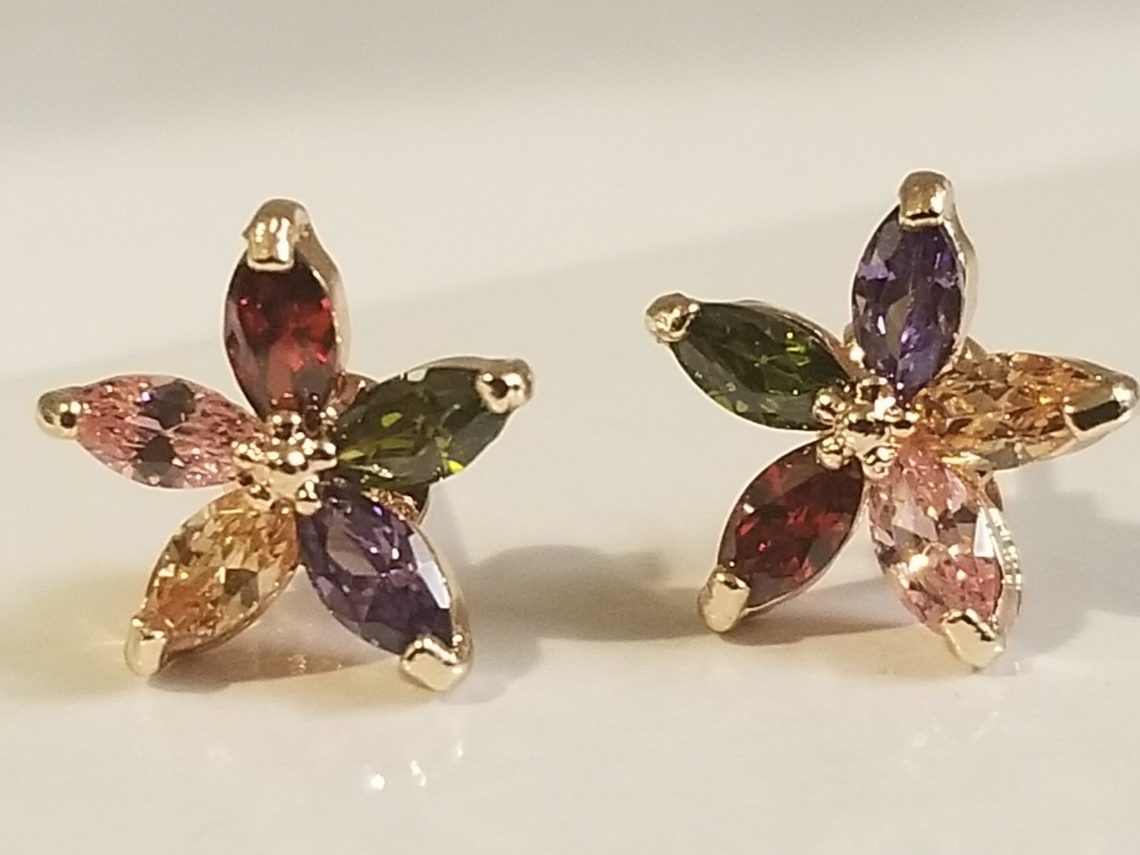 Rose Gold Overlay Beautiful Multi Color Stone Stud Earrings