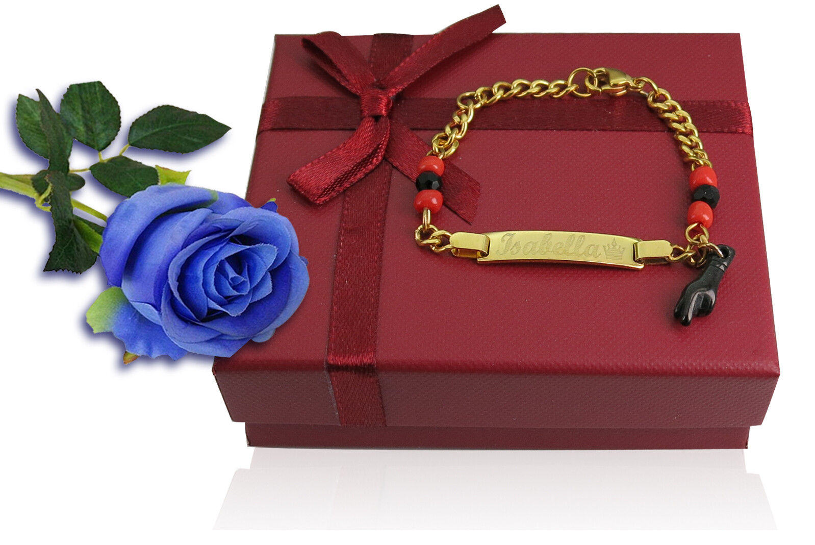 Name Engraving Gold Baby Black Hand Pulsera de Azabache Bracelet for kids