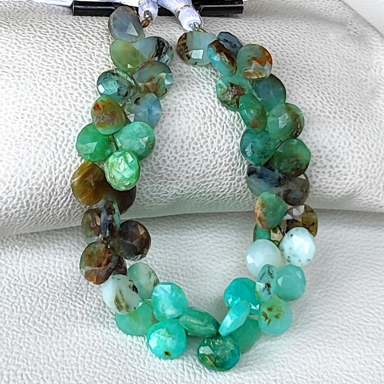 Natural Peruvian Opal Heart Faceted Gems Briolette Beads 11 mm 8 Inch Strand