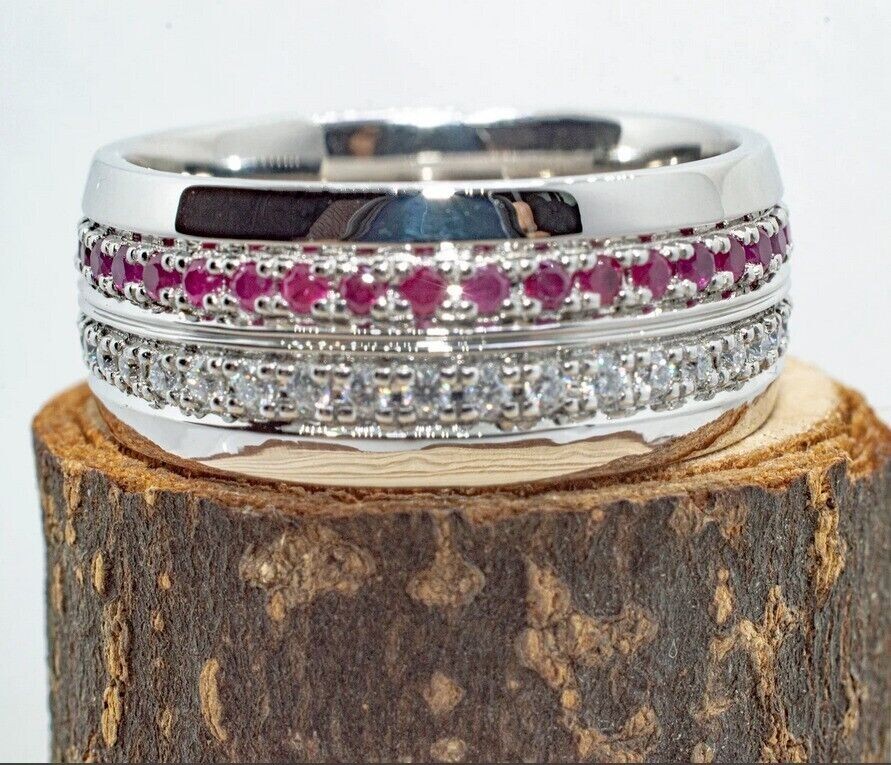Round Cut Simulated Pink Ruby Gorgeous Eternity Band Ring 14k White Gold Plated