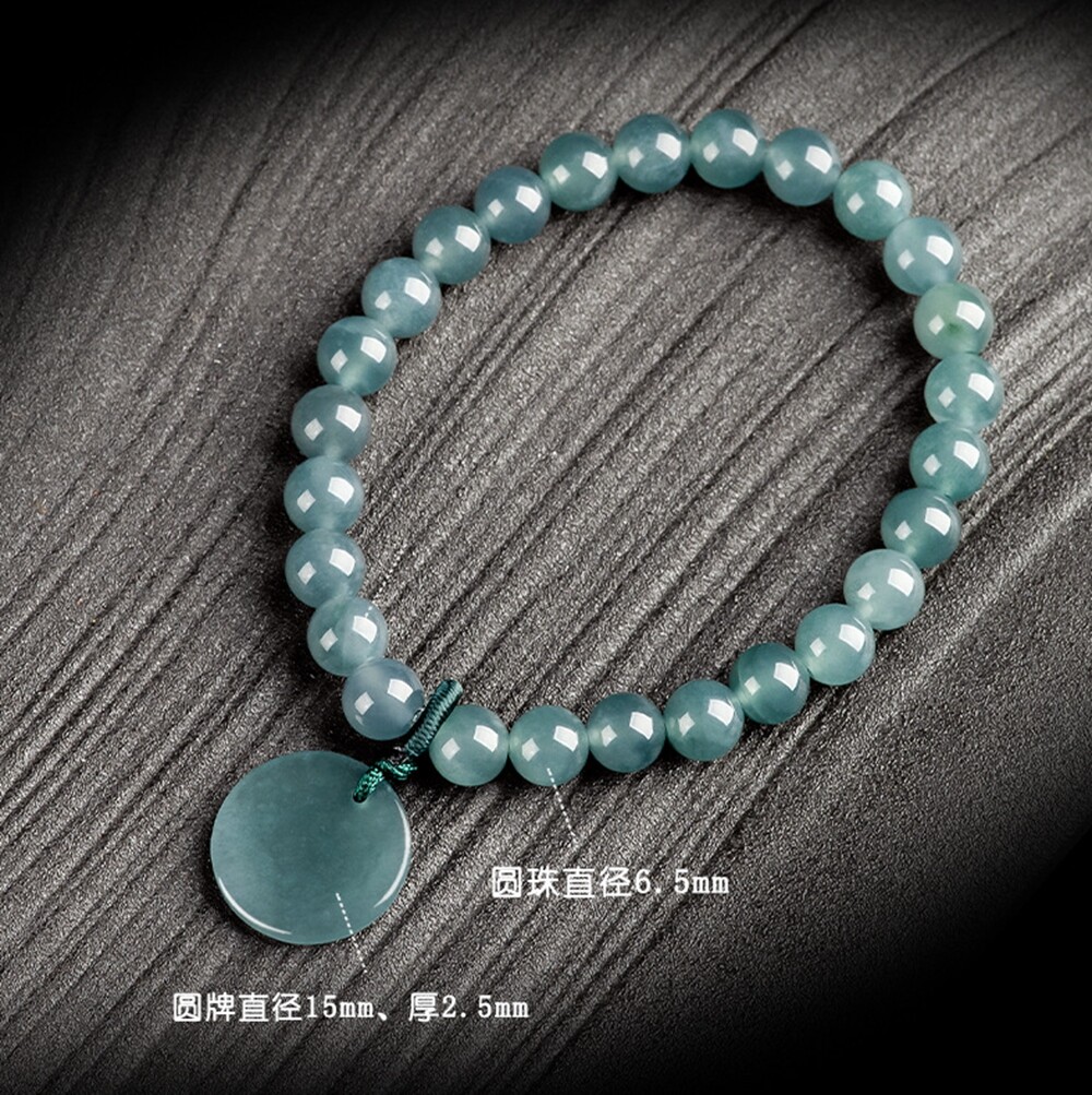 Certified Green Natural Burma A Jade jadeite 6mm Round Beads 无事牌 Couple Bracelet