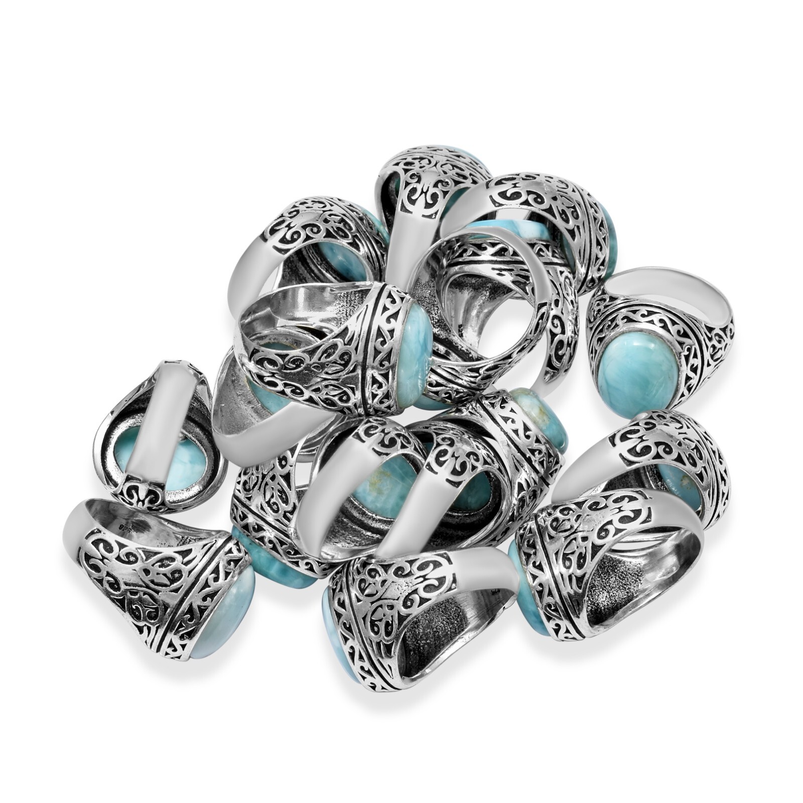 Larimar Ethnic Gemstone Durr Al Najaf Ottoman Arabic Style Jewelry Ring All Size