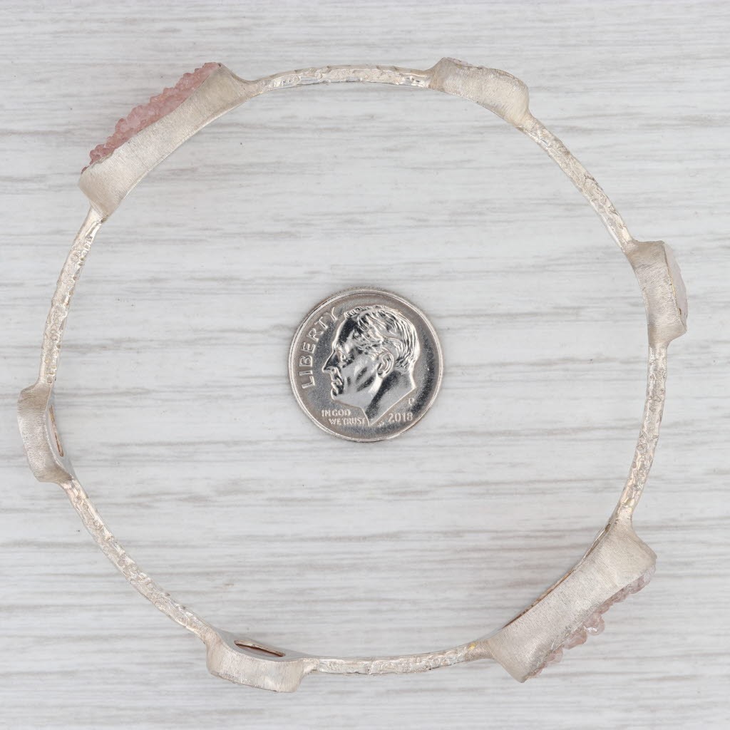 New Nina Wynn Bangle Bracelet 8″ Sand White Druzy Quartz Sterling Silver